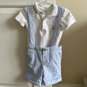 Janie & Jack Seersucker Shorts Overall Set